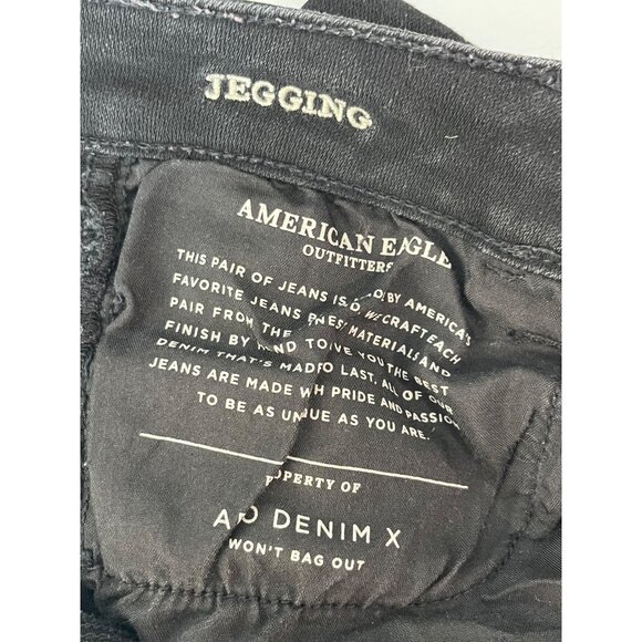 American Eagle Outfitters Womens Black Skinny Jeans Size 2 Distressed Knee Denim - Picture 9 of 11